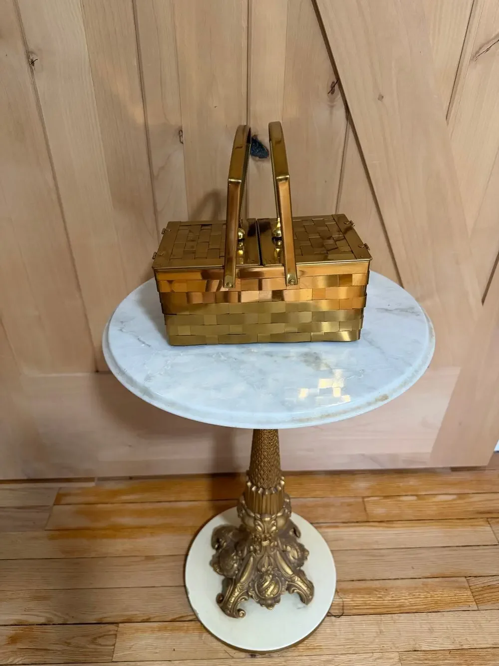Vintage Dorset Rex Gold Weave Basket Bag 1950s Lunch Box Purse Saks Fifth Avenue